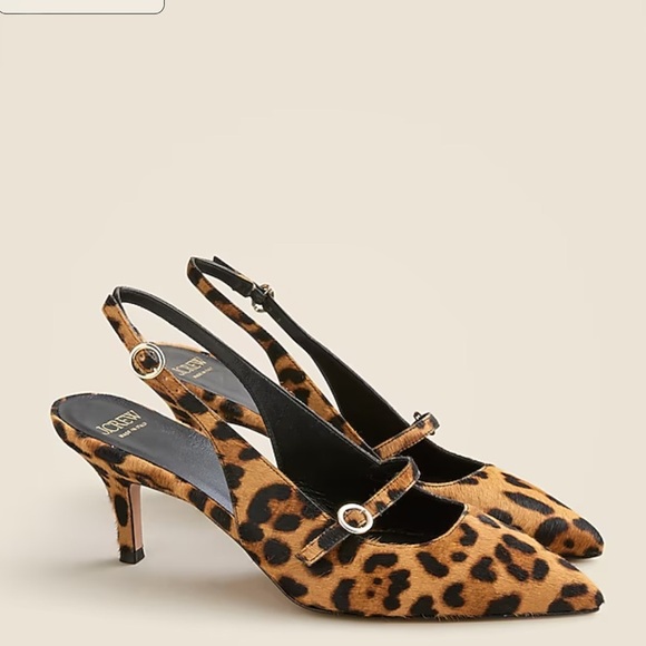 J. Crew used Made-in-Italy Colette buckle slingback pumps in leopard-print CC934 - Picture 1 of 5